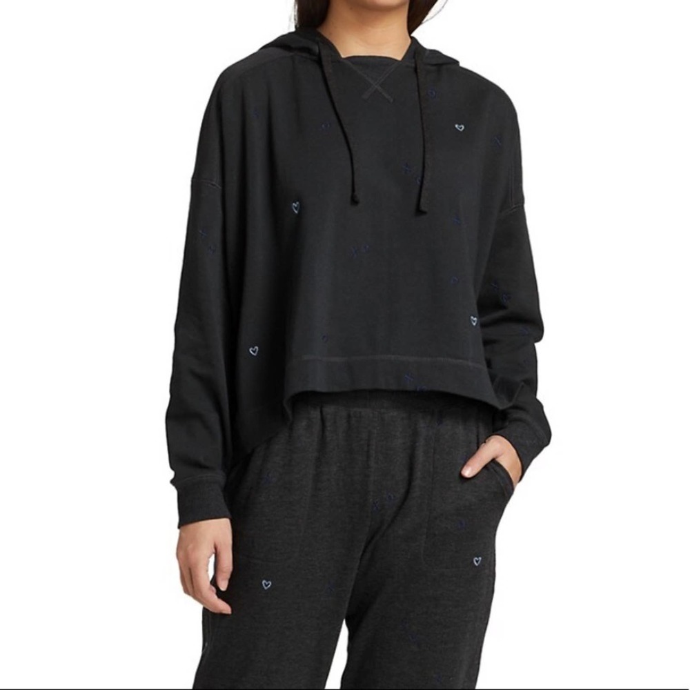 Splendid XO Embroidered Gray Soft Hoodie Women’s Size‎ Small High Low